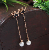 Stainless Steel Gold/Rosegold Plated Crown Shaped Chain Dangle Earring